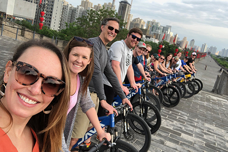 Students on bikes in China