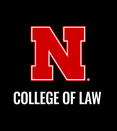 Nebraska Law logo on black background - large red N with the words College of Law underneath