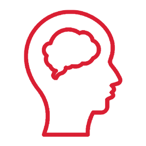 Icon of person showing an outline of their brain