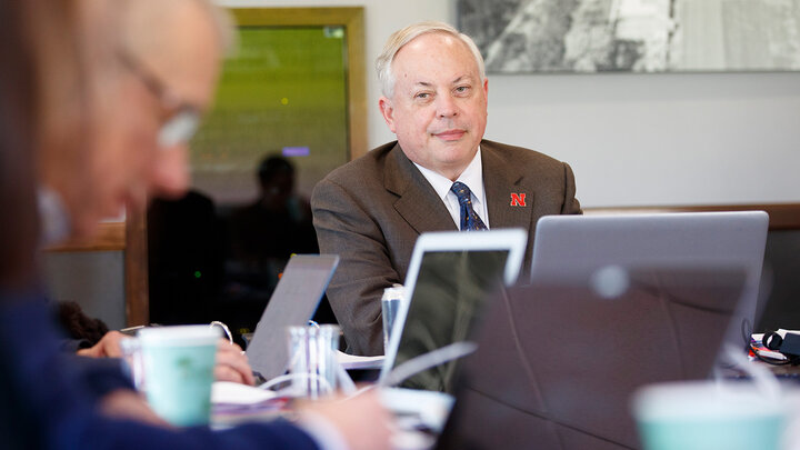 Jack Beard sitting during a workshop with a computer in front of him