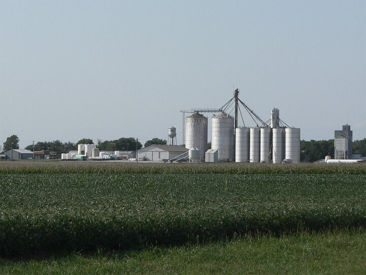 Farmland and silos